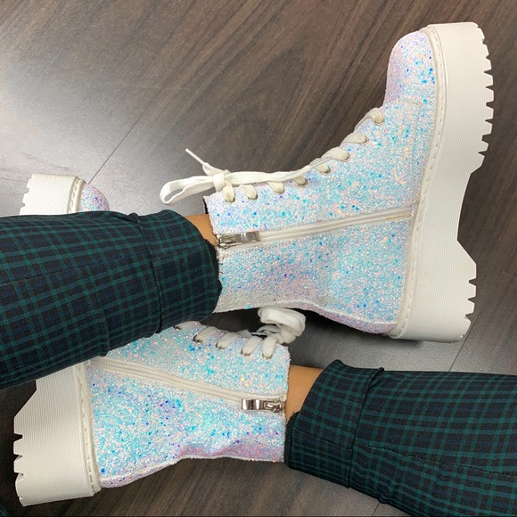 Shoes White Glitter Combat Boot Poshmark